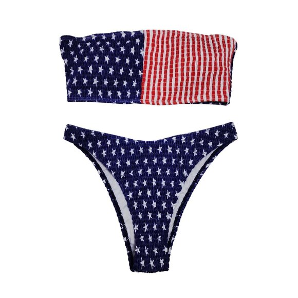 American Flag Bandeau Bikini Set Size M Polyester Elastane Swimsuit - Picture 1 of 5